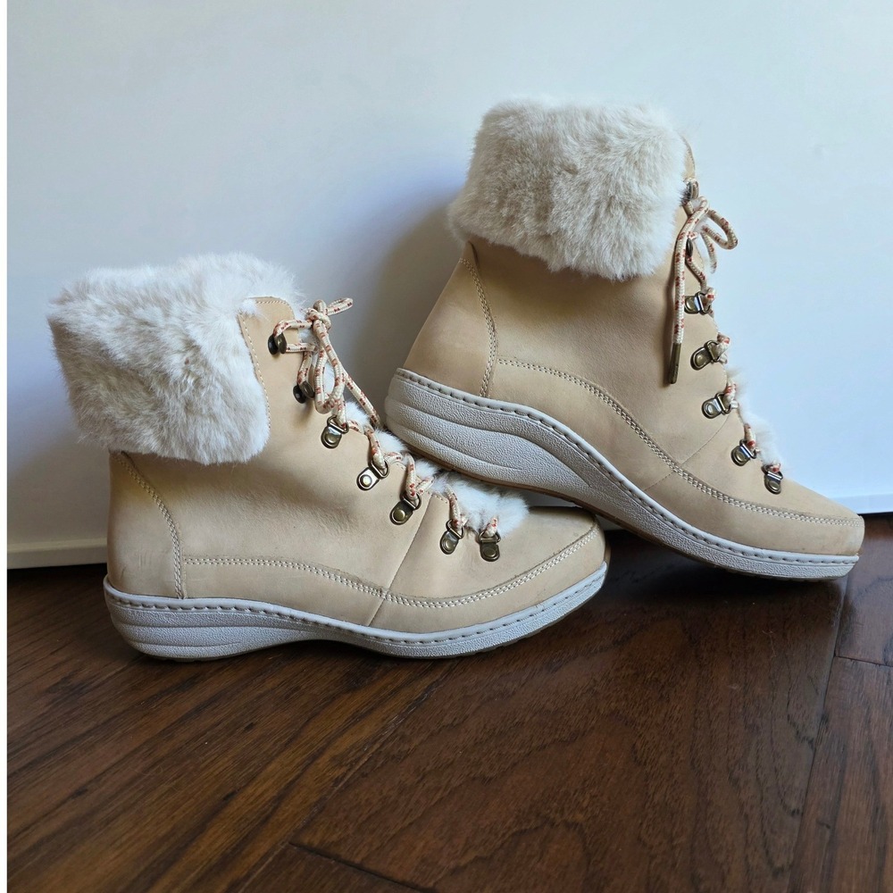 Aetrex Jodie Waterproof Nubuck Fur Winter Boots Taupe Tan – Women's 9 / 9.5